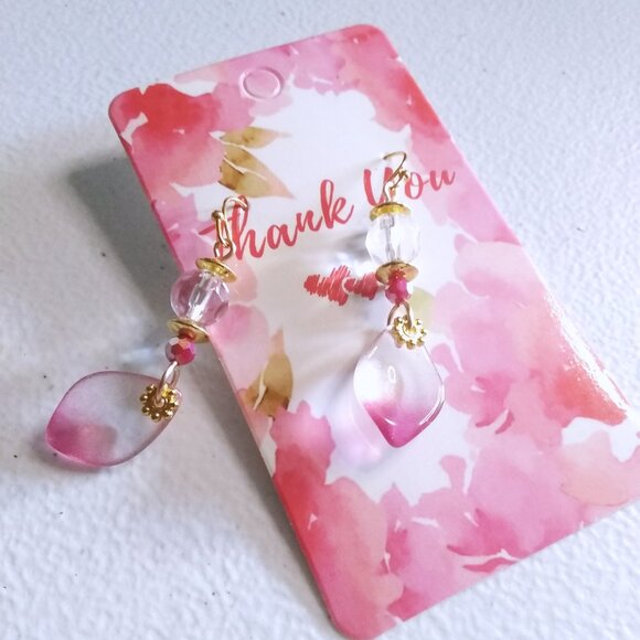 Romantic Feminine Essence Pink Petal Dangle Earrings! Celebrate Spring & Easter - Picture 5 of 10